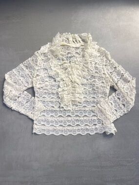 Vintage Lace Ruffle Collar Blouse VTG